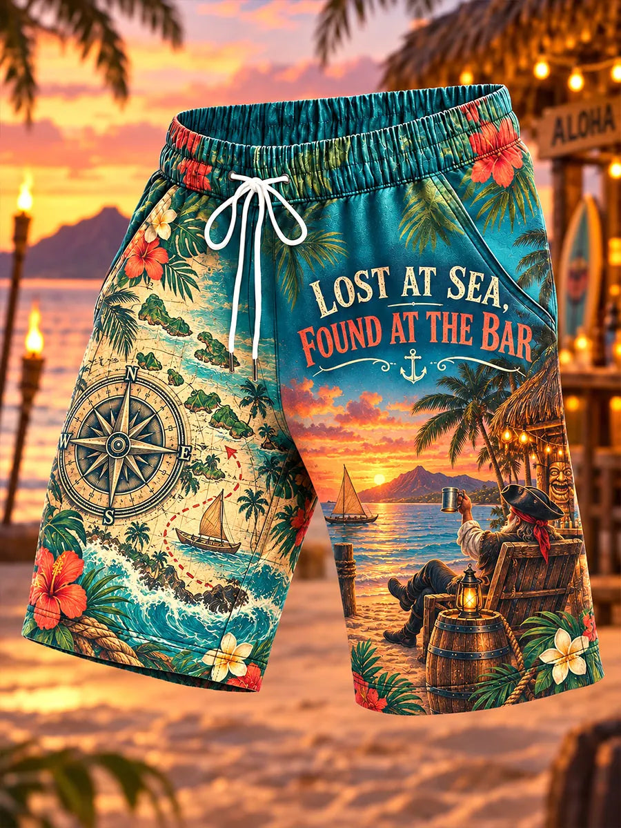 Lost at Sea Hawaiian Pirate Print Shorts