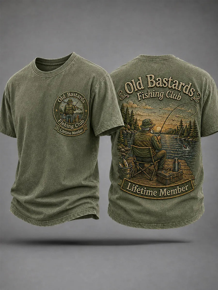 Men's Funny Old Bastards Fishing Club Lifetime Member Print Casual Tee