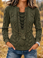 Women's Vintage Retro Reindeer Print Stitch-Detail Sweatshirt