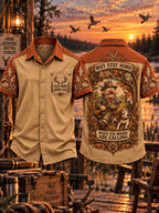 Men’s Vintage “WHY STAY HOME · WHEN THE WOODS ARE CALLING” Hunting Short Sleeve Shirt