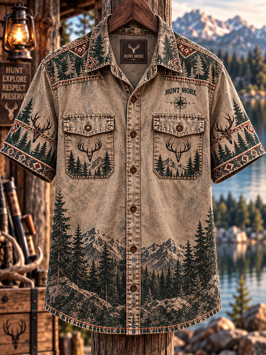 Men’s Vintage Hunting Culture Print Short Sleeve Shirt