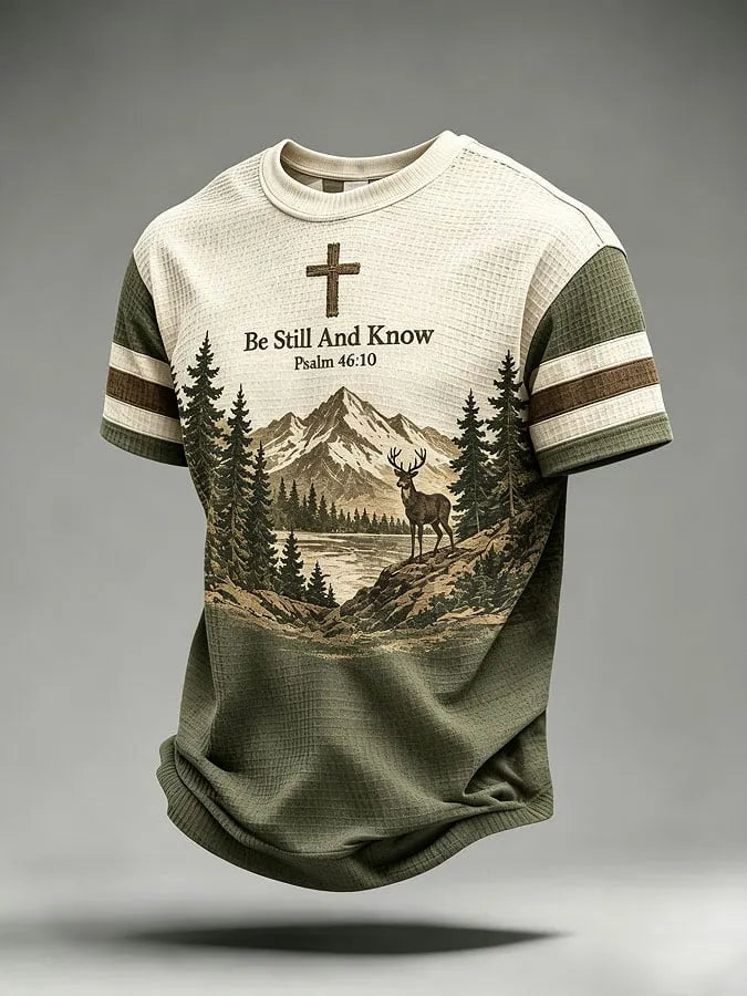 Men's Be Still And Know Psalm 46:10 Printed Waffle Top