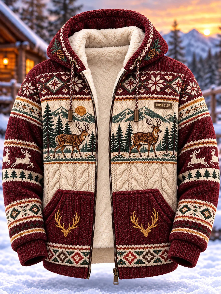 Nordic Snowflake Deer Sherpa-Lined Full-Zip Hoodie