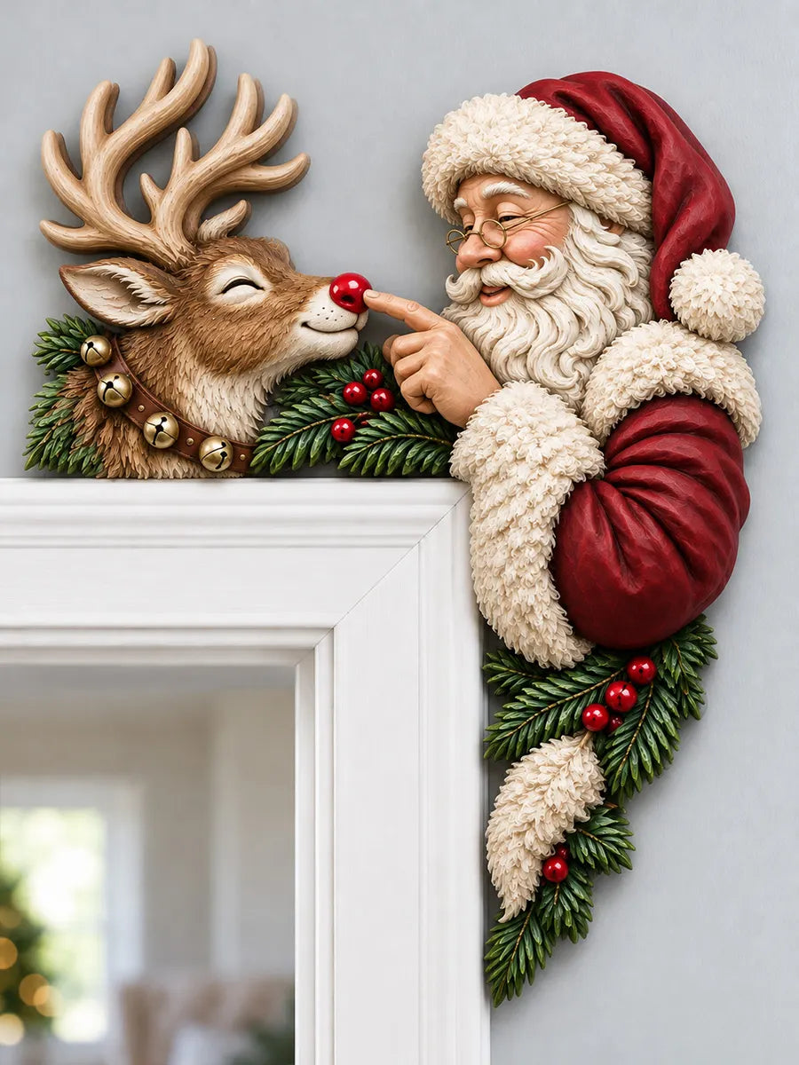 🎄 Whimsical Santa & Reindeer Door Corner Decoration 🦌