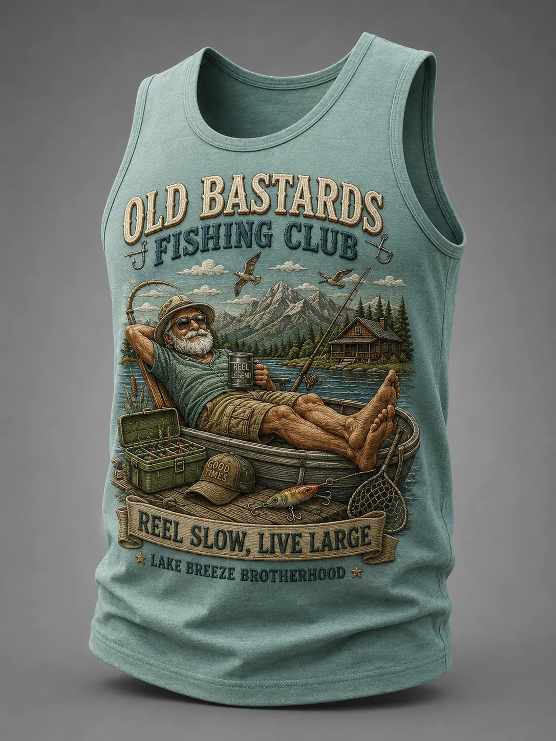 Men's Funny Old Bastards Fishing Club Lifetime Member Print Casual Tank Top