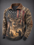Men’s Retro Deer Hunting Art Printed Sweatshirt
