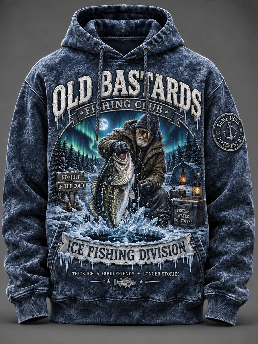 Men's Funny Old Bastards Fishing Club Lifetime Member Print Hooded Sweatshirt