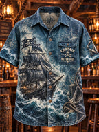 🏴‍☠️ 💀"Captain Never Dies" Vintage Pirate Skull Denim Shirt⚓