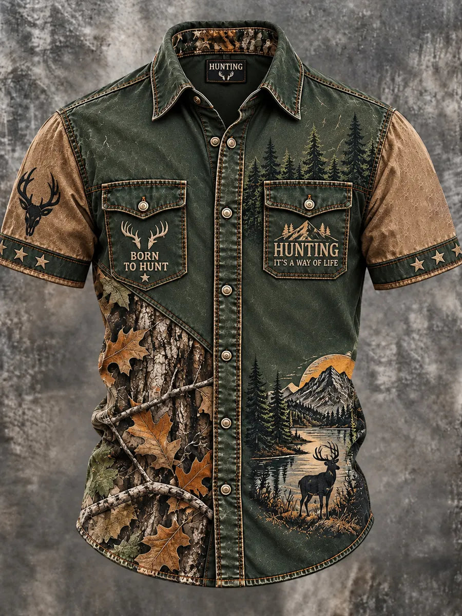 Men’s Retro Hunting Season Art Print Casual Shirt