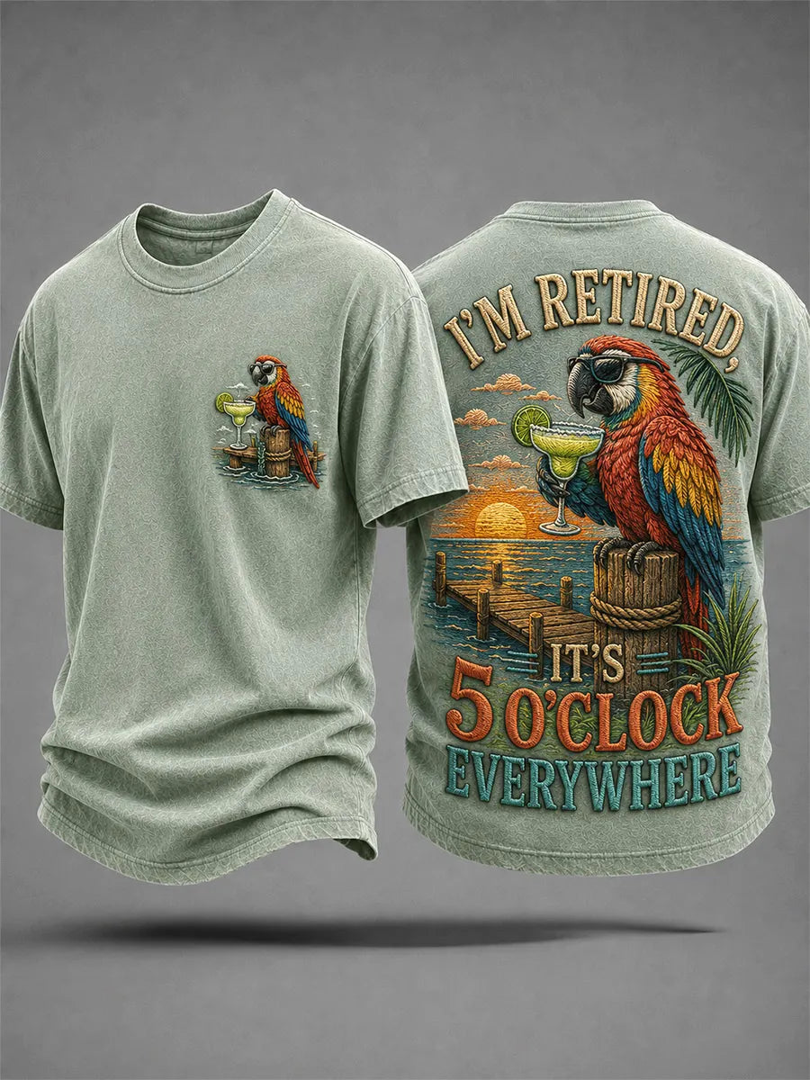Men's I'm Retired It's 5 O'clock Everywhere Parrot Print Casual Tee