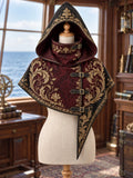 ⚜️ Dark Royal Legacy Hooded Cape – Black & Crimson Gold Baroque Gothic Captain Cloak
