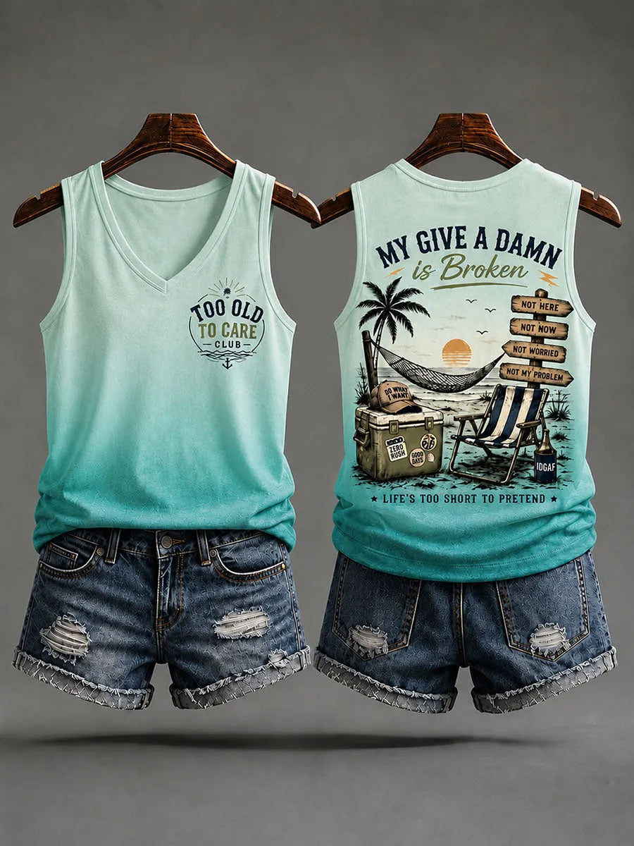 Women's "too old to care club" V-neck vests