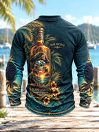 Men's Rum Bottle Pirate Skull Lace-Up Long Sleeve Shirt