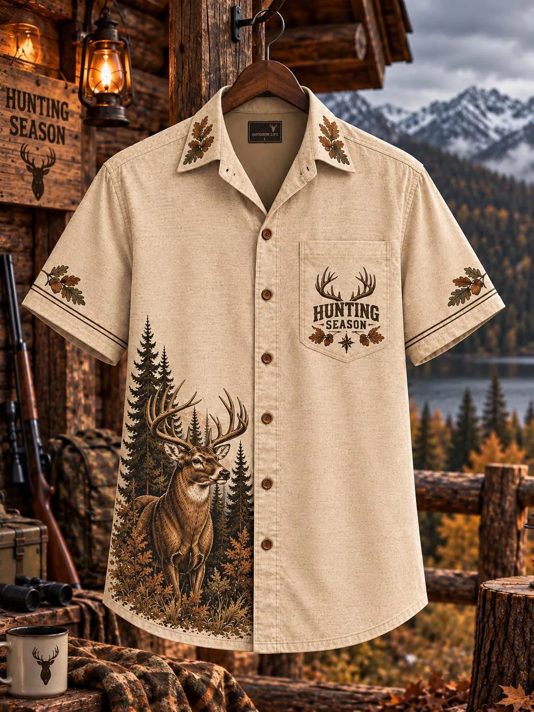 🌲 Hunting Season Grazing Buck Men's Casual Shirt