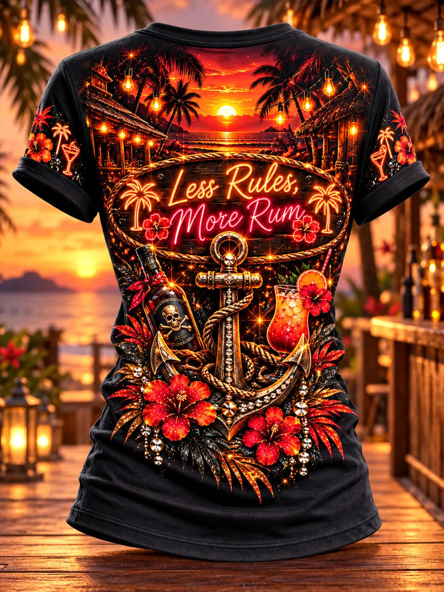 Rum Bar Pirate Woman Neon Graphic T-Shirt
