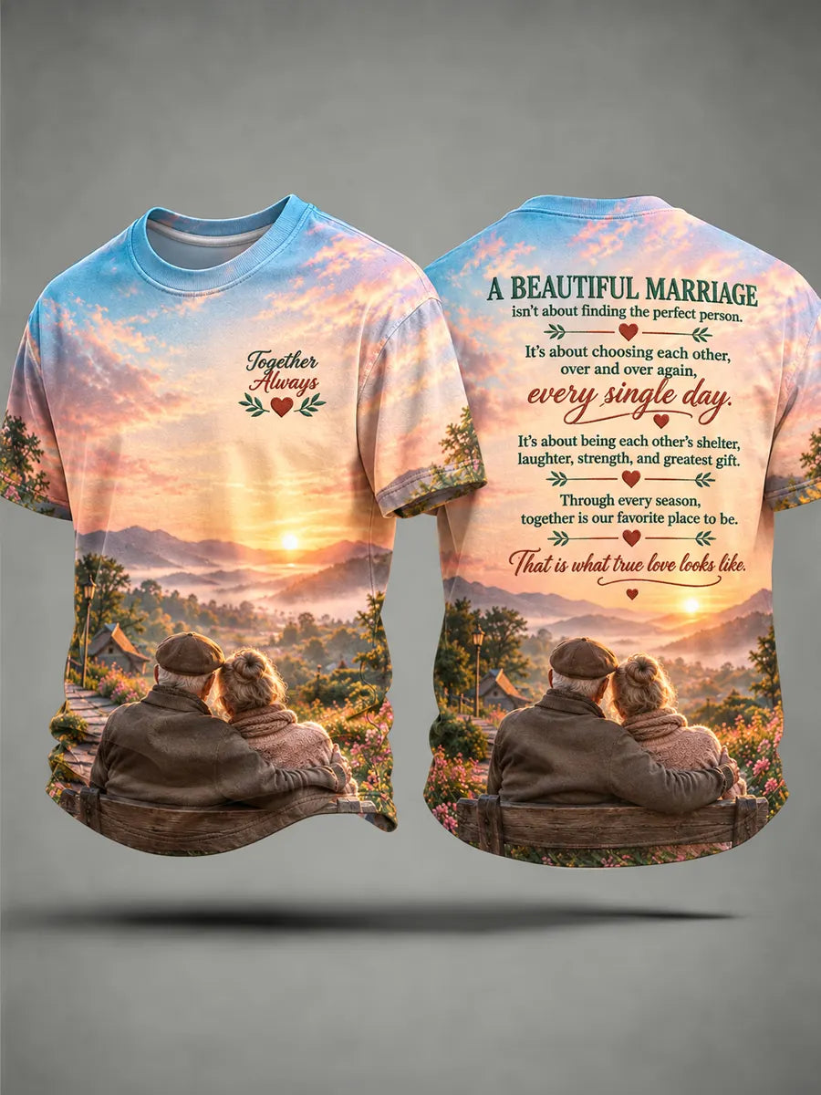 Unisex Older Couple Art Printed T-Shirt