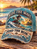Ride the Wave, Find the Rum Pirate Skull Surfing Vintage Distressed Baseball Cap