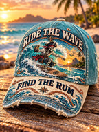 Ride the Wave, Find the Rum Pirate Skull Surfing Vintage Distressed Baseball Cap