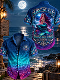 Men’s Vintage “LOST AT SEA · FOUND THE SIREN” Printed Short Sleeve Shirt