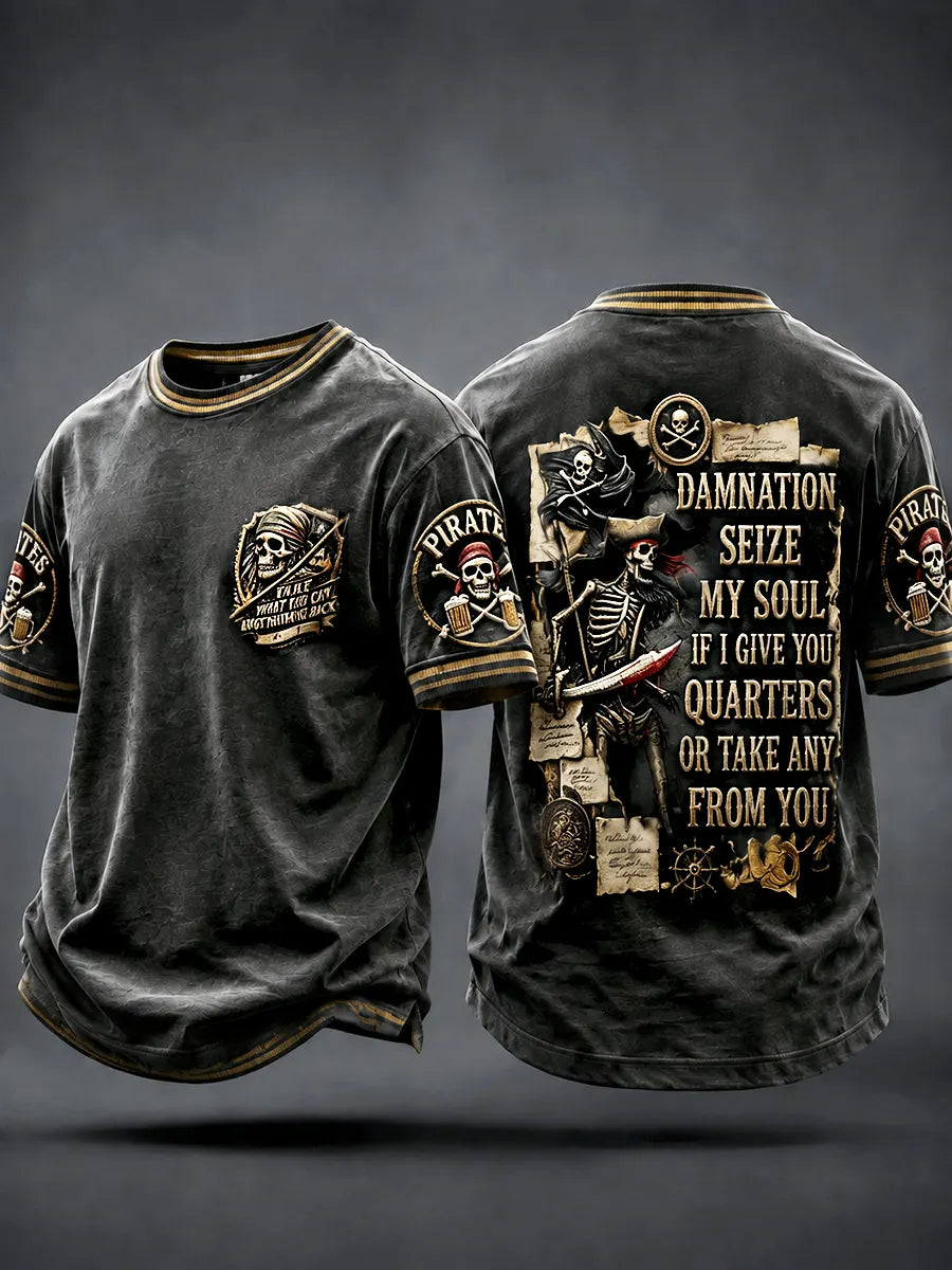 Menâ€TMs Black Vintage Pirate-Print Casual T-shirt