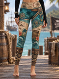 Women's Vintage-Style Pirate Art Print Casual Leggings