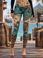 Women's Vintage-Style Pirate Art Print Casual Leggings