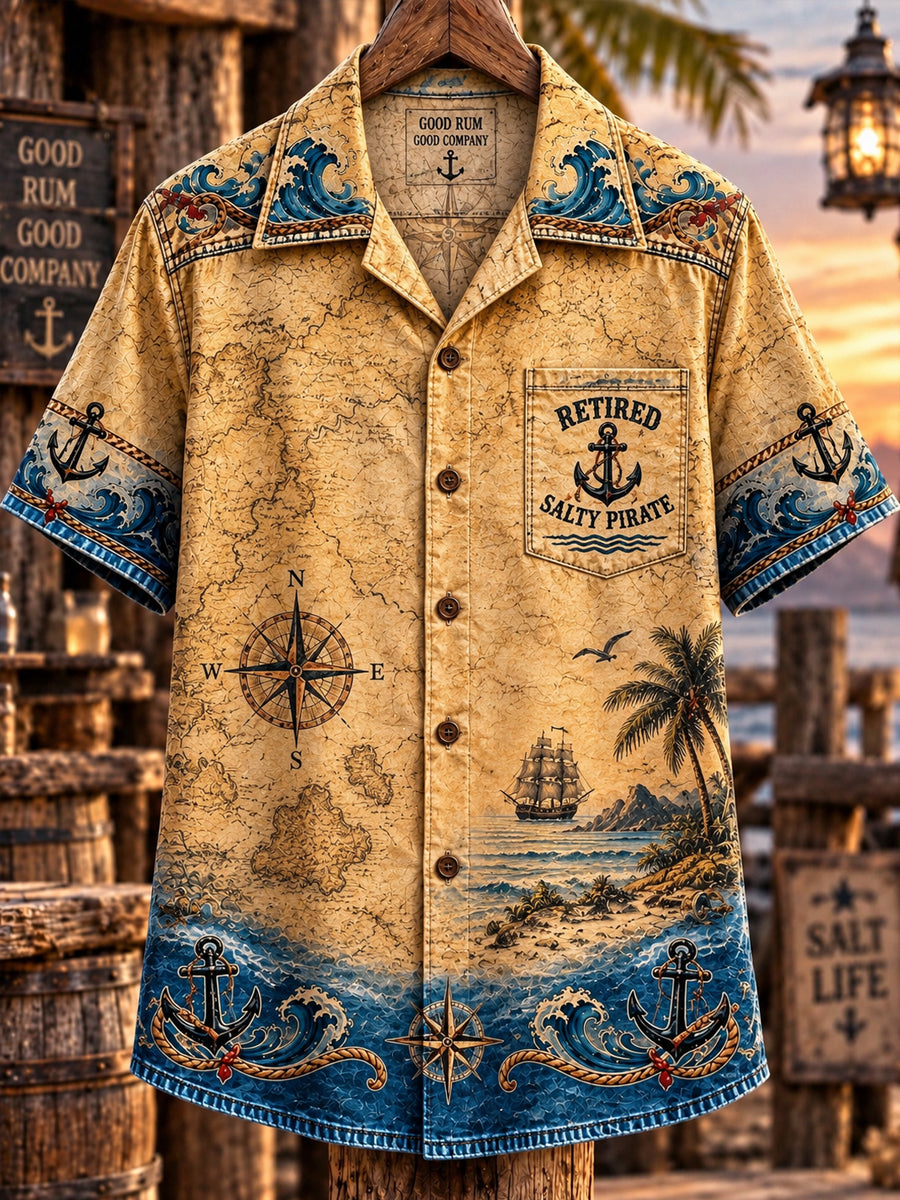 Men’s Vintage Old Salt Pirate Short Sleeve Shirt