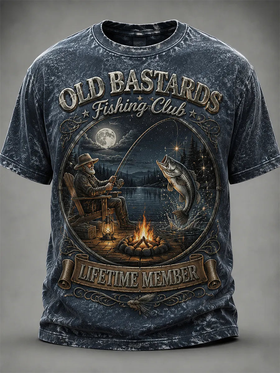 Men's Funny Old Bastards Fishing Club Lifetime Member Print Short Sleeve T-shirt