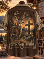 Retro Deer Hunting Art Print Casual Shirt