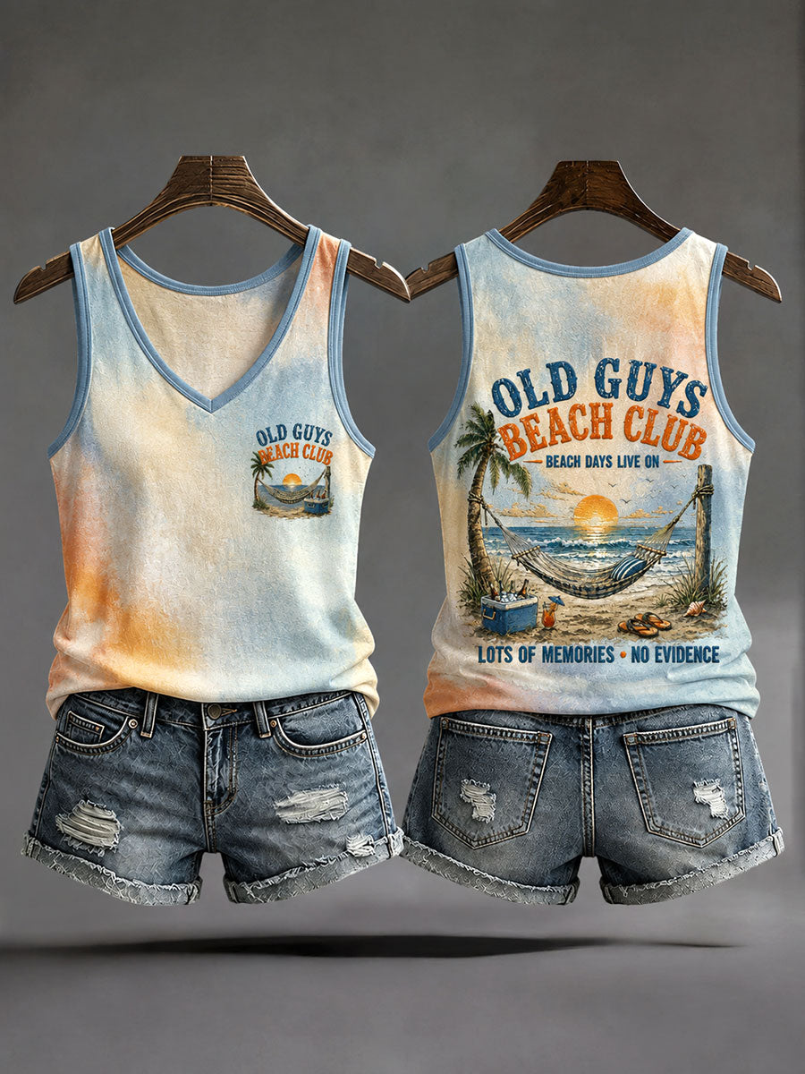 Women's "Old Guys Beach Club Beach Days Live On Lots Of Memories No Evidence" Vests