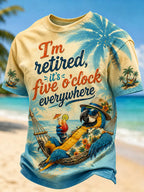 Men's "I'm Retired, It's Five o'clock Everywhere Now" Parrot Print Casual T-shirt
