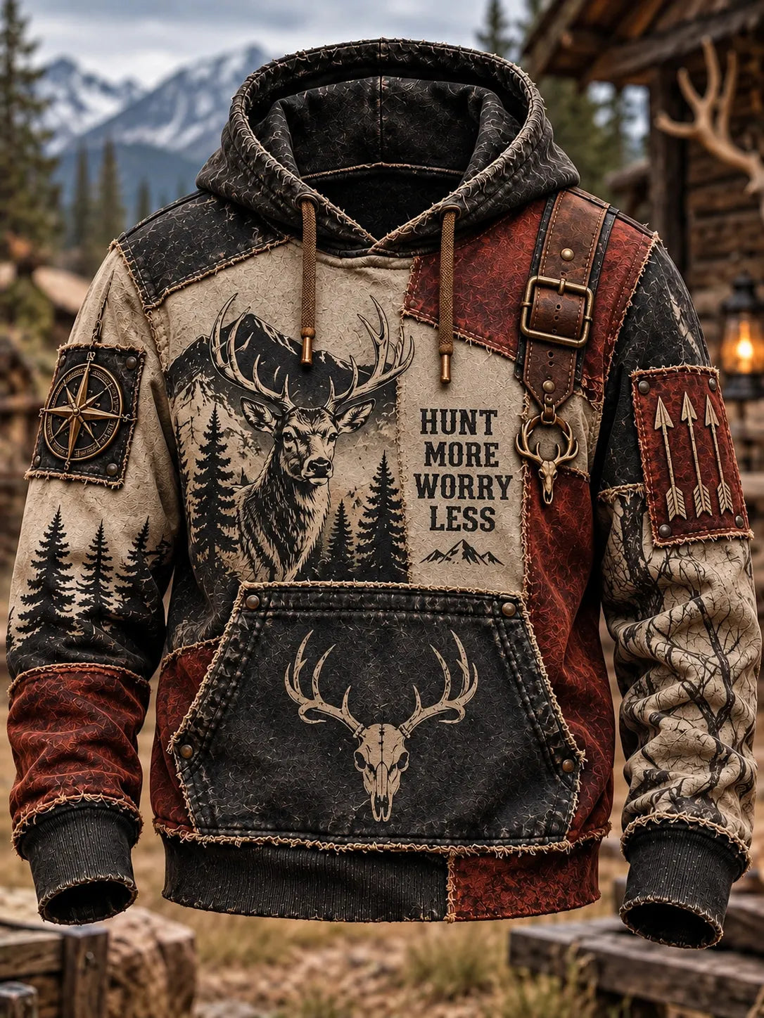 Men's Retro Hunting Culture Print Casual Hoodie
