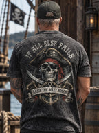 Jolly Roger Vintage Pirate Print Short Sleeve T-shirt
