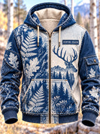 Men's Vintage Deer Botanical Camo Print Zip-Up Hoodie