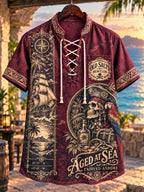 Vintage Pirate Ship Lace-Up Short Sleeve Shirt