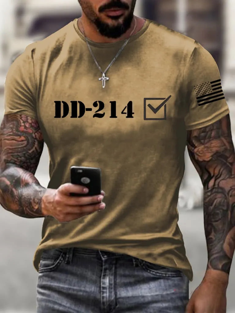 Men's retro DD-214 retired military pure cotton printed T-shirt