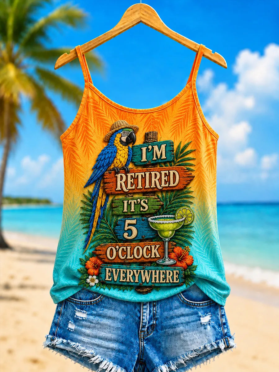 Women's I'm Retired It's 5 O'clock Everywhere Parrot Casual Vest