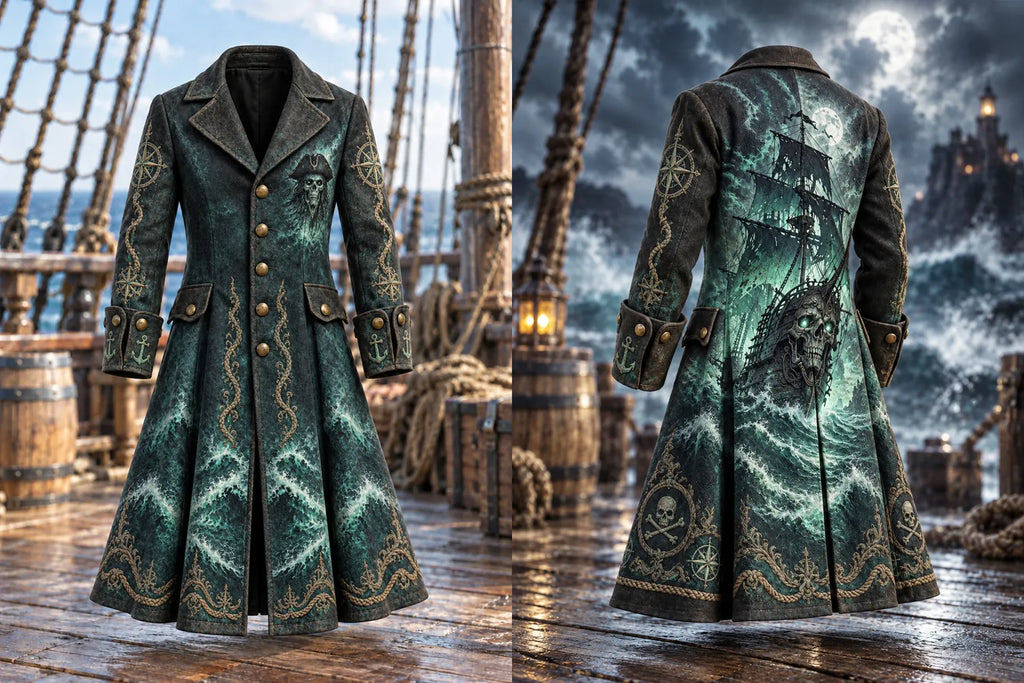 Men's Vintage Pirate Skull Art Print Coat