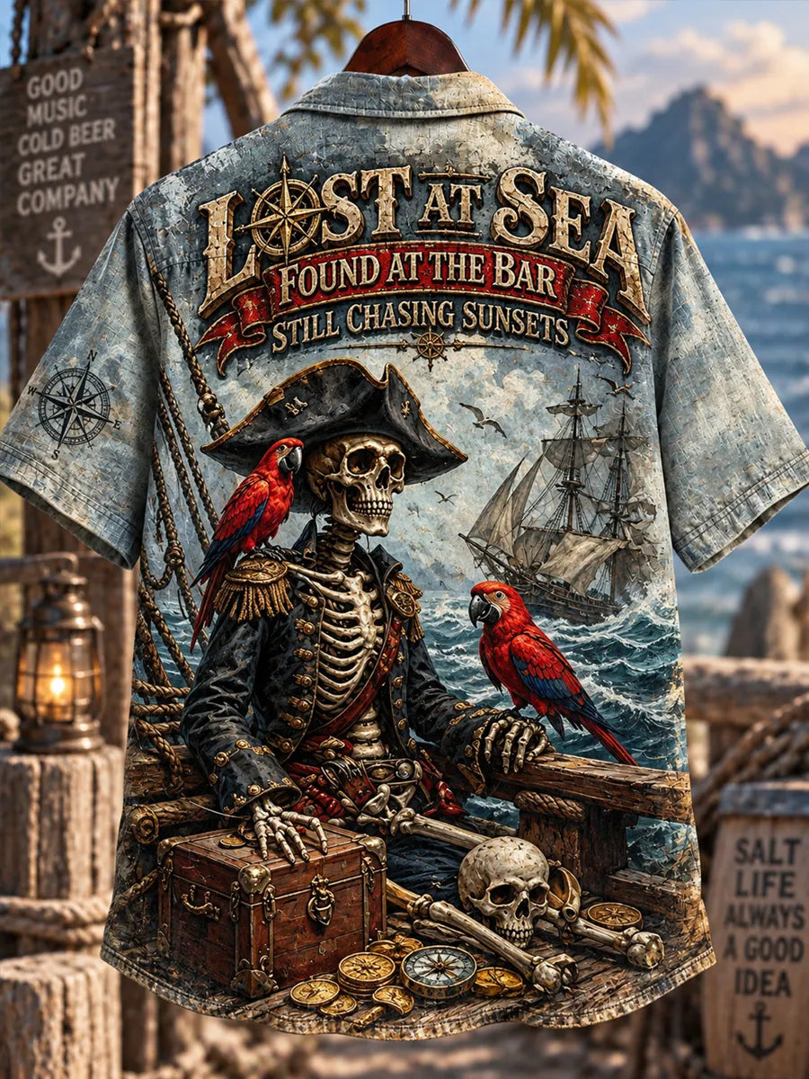 Men's "LOST AT SEA FOUND AT THE BAR STILL CHASING SUNSETS" Print Shirt