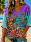 Women's Retirement Life Series Mid-Length Sleeve V-Neck T-Shirt