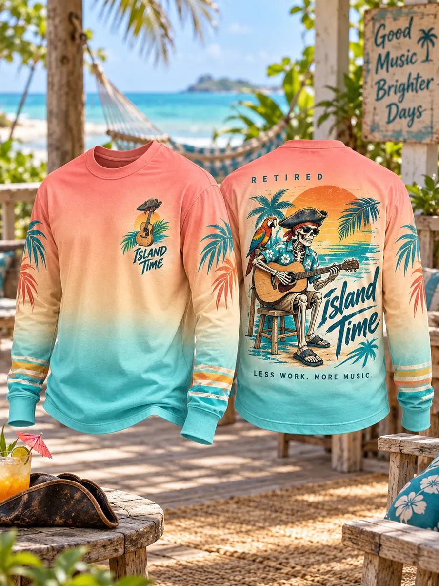 Men’s Retired Pirate Island Music Long Sleeve Crewneck T-Shirt