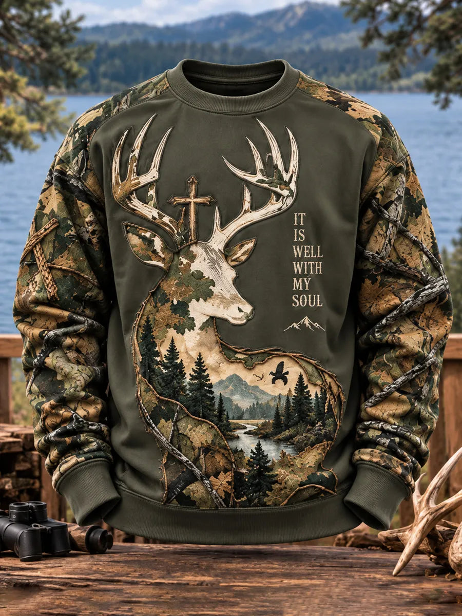Retro Deer Hunting Art Print Sweatshirt