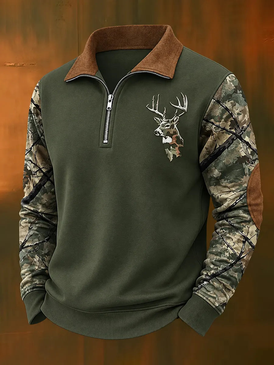 Men’s Retro Deer Hunting Art Printed Sweatshirt