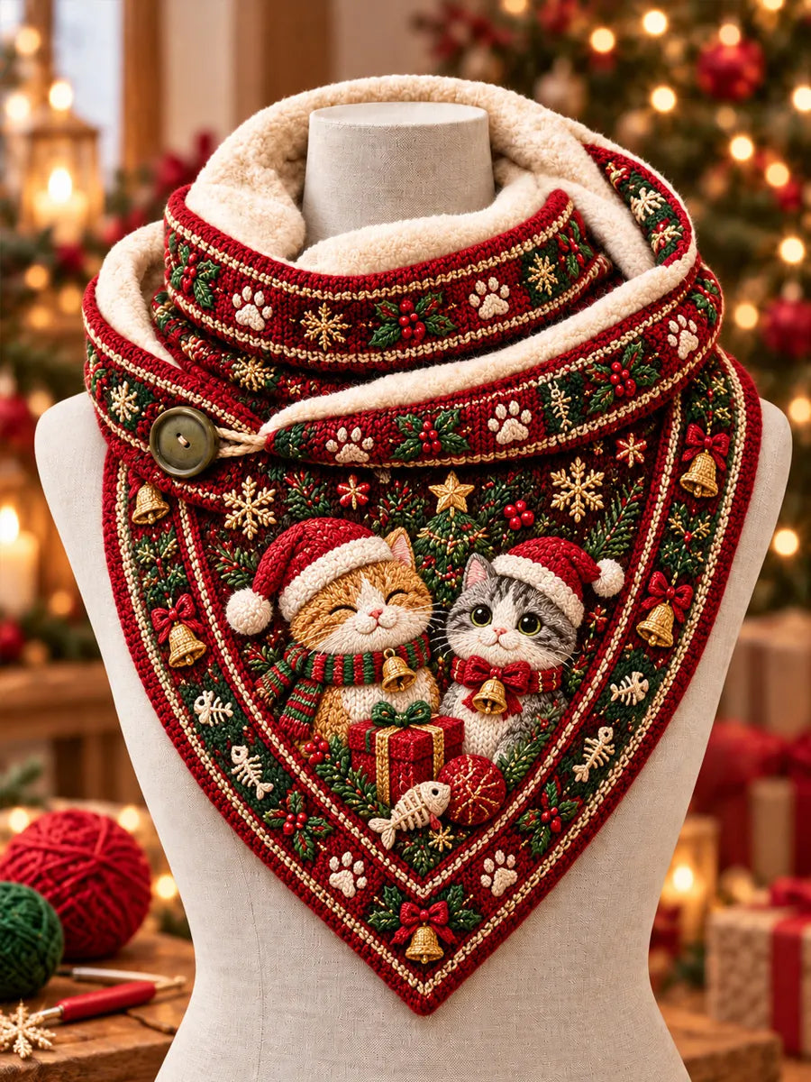 Women's Christmas Cat Triangle Scarf – Versatile Everyday & Holiday Accessory