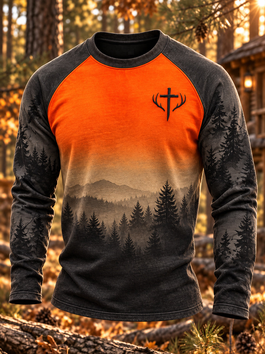 Men’s Vintage Retro Hunting Culture Print Long Sleeve T-Shirt