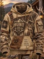 Men's Retro Hunting Culture Print Casual Hoodie