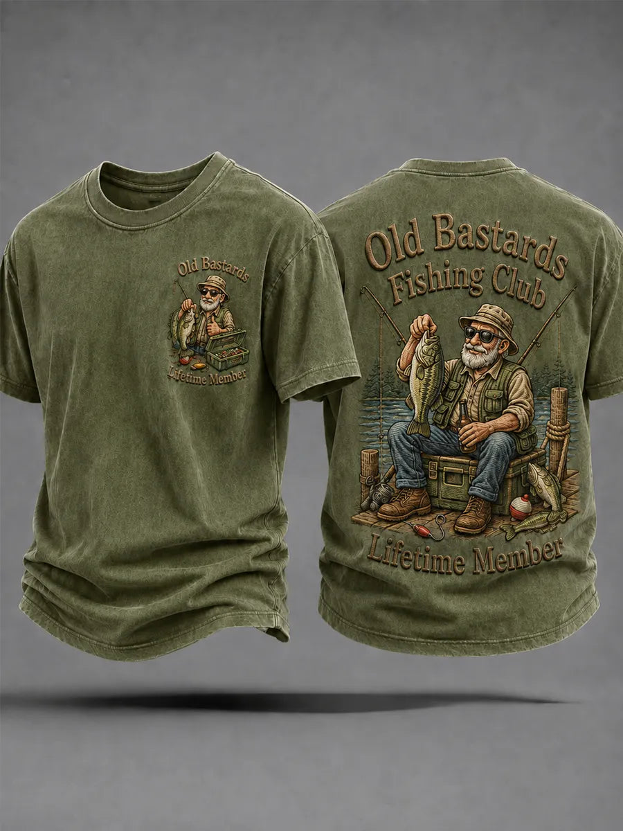 Men's Funny Old Bastards Fishing Club Lifetime Member Print Casual Tee