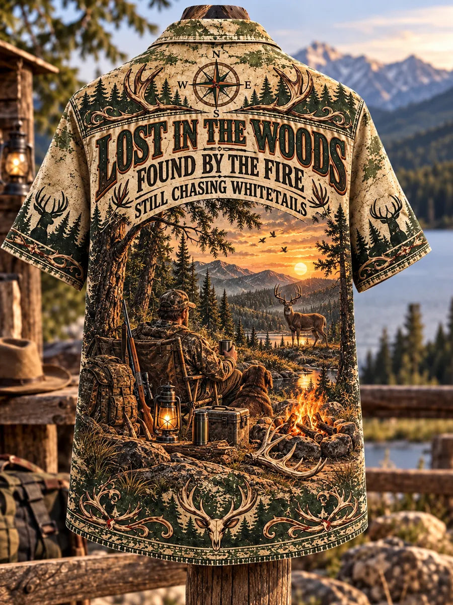 Men’s Vintage Hunting Culture Print Short Sleeve Shirt