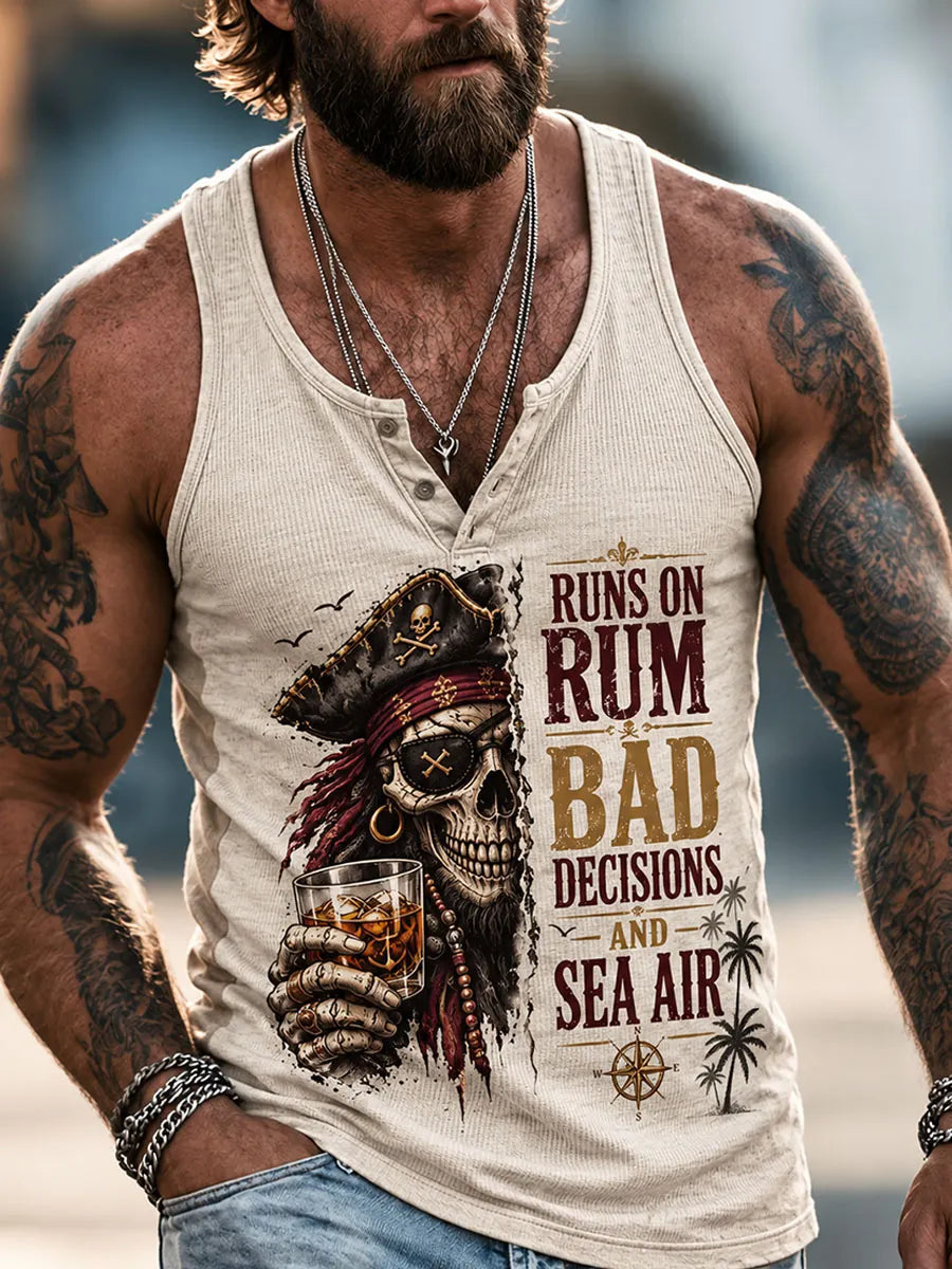 Pirate Skull Rum “Runs on Rum, Bad Decisions and Sea Air” Men’s Sleeveless Tank Top