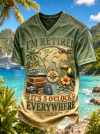 Men’s Retired World Traveler Tropical Vacation Gradient V-Neck T-Shirt